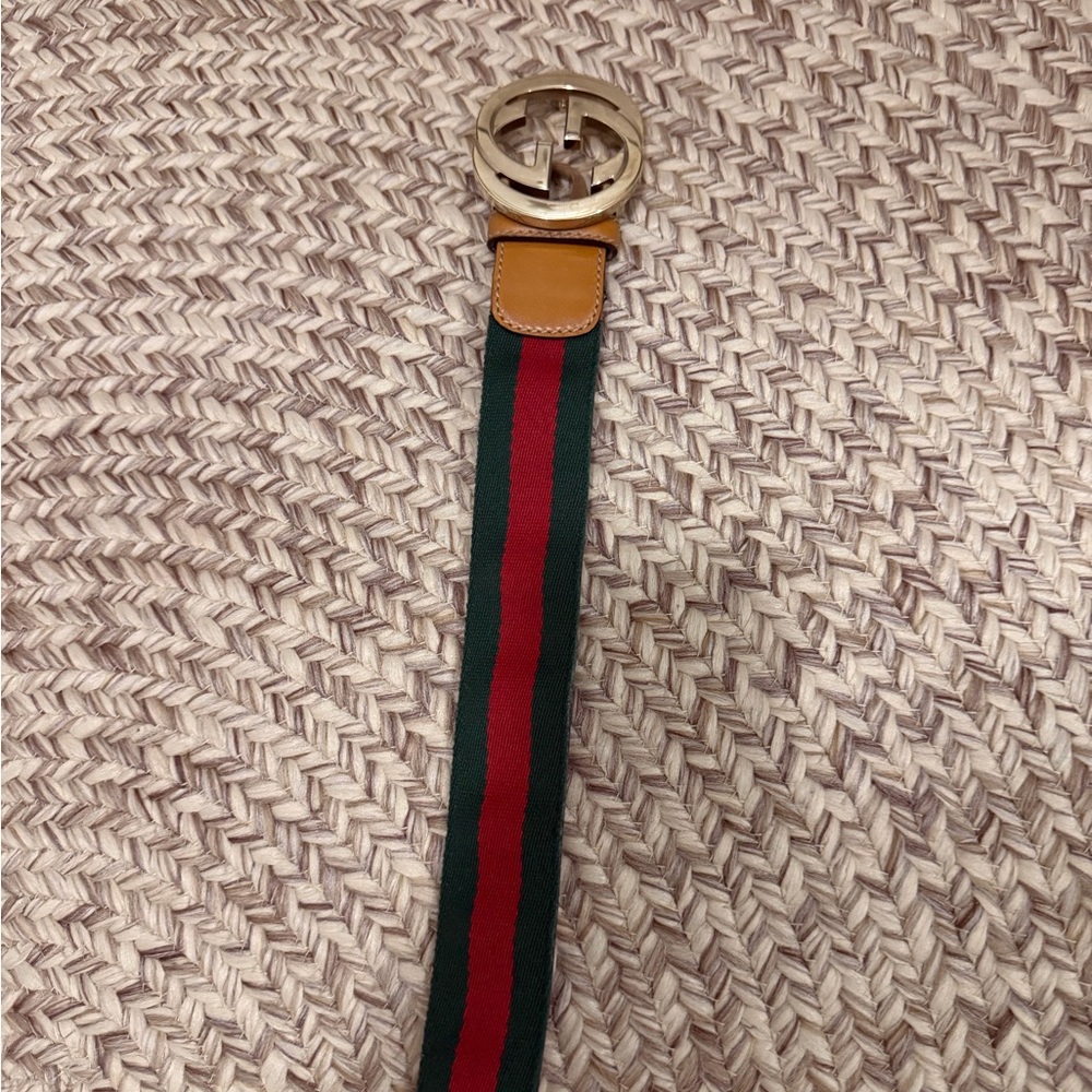 Gucci Belt with Green and Red Stripes and Gold Buckle - Picture 2 of 4